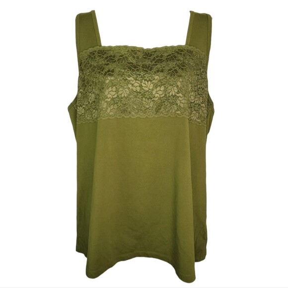 Liz & Me Nwot Lace Bust Olive Green Adjustable Strap Tank Top Size 1x - Picture 1 of 5